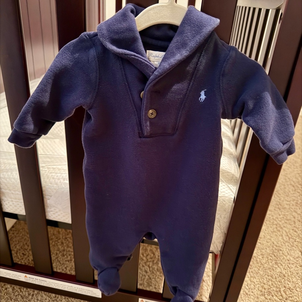 Ralph Lauren Navy Blue Footed One-Piece with Polo Pony